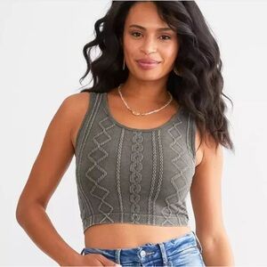 BKE Textured Brami Washed Crocodile Double Scoop Neck Tank Top Size XS/S